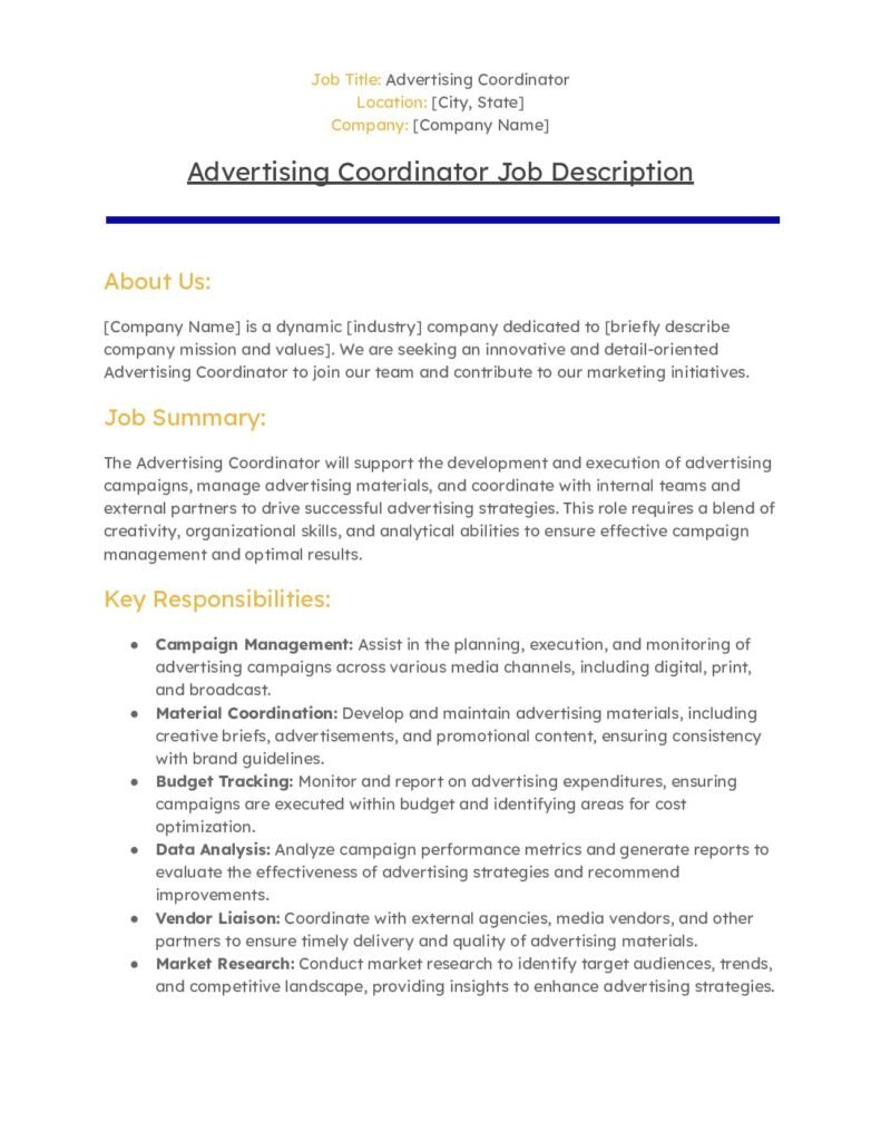 Advertising Coordinator Job Description