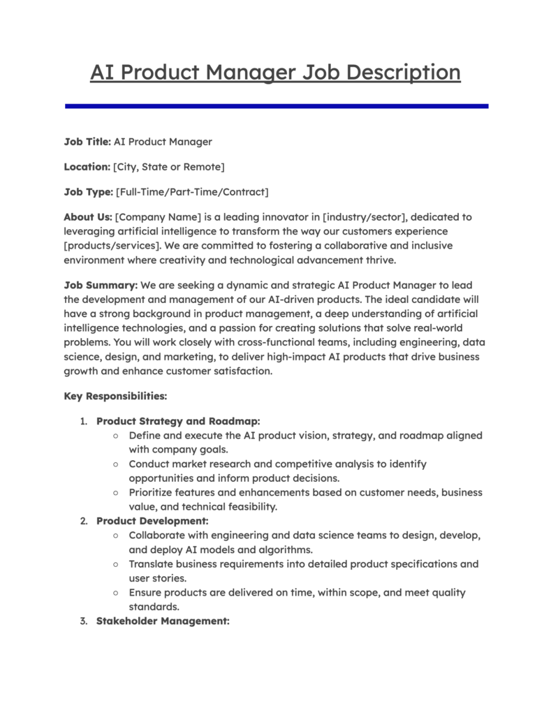 AI Product Manager Job Description