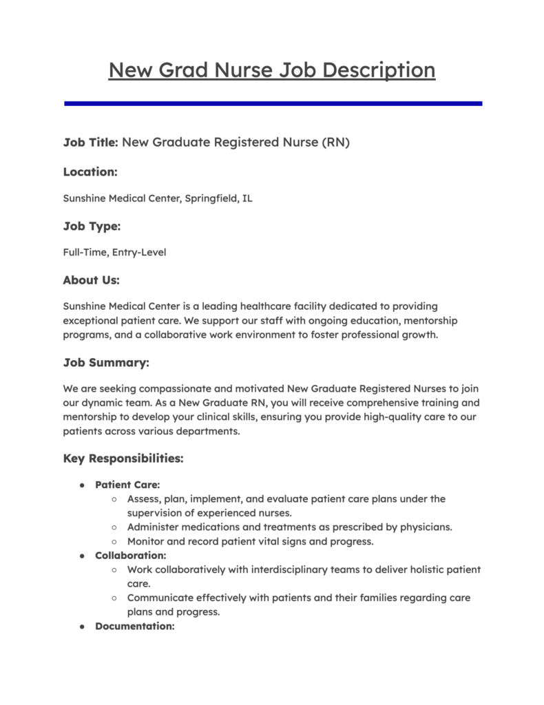 New Grad Nurse Job Description Template