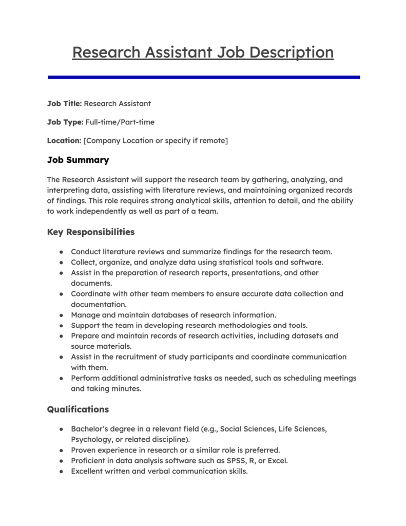 Research Assistant Job Description