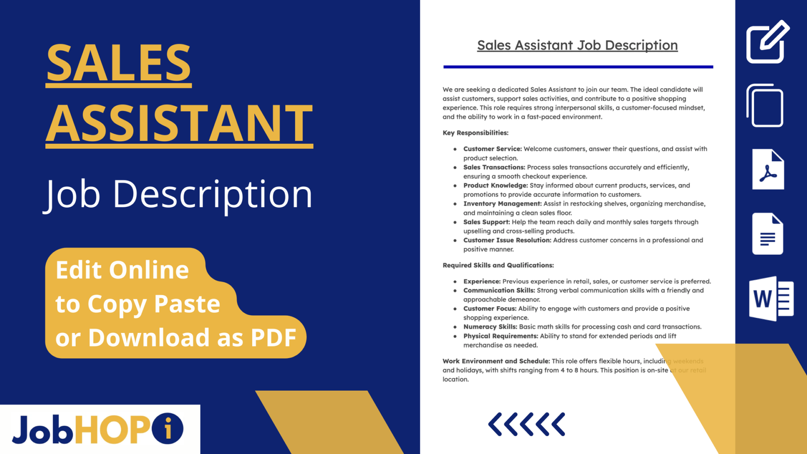 Sales Assistant Job Description example